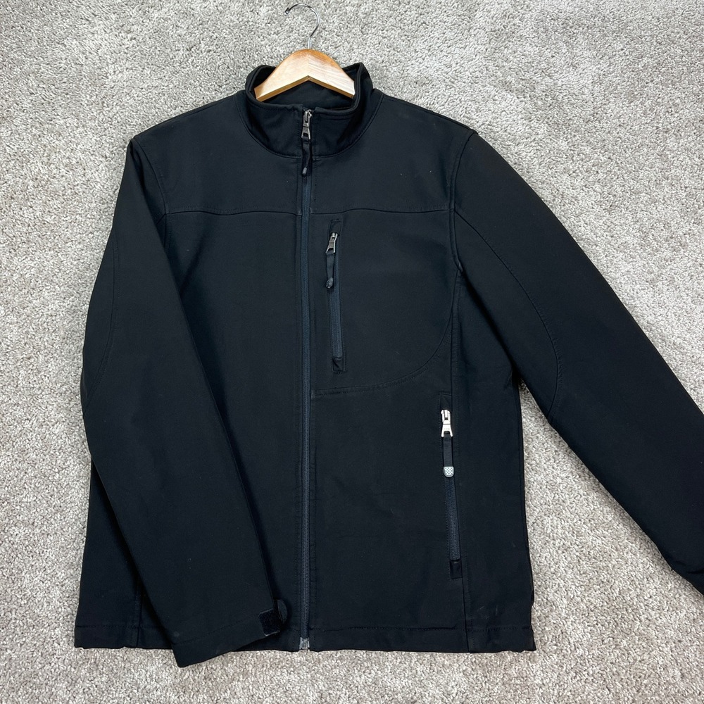 Guess Jacket Mens Medium Black Long Sleeve Full Zip‎ Fleece Lined Softshell EUC